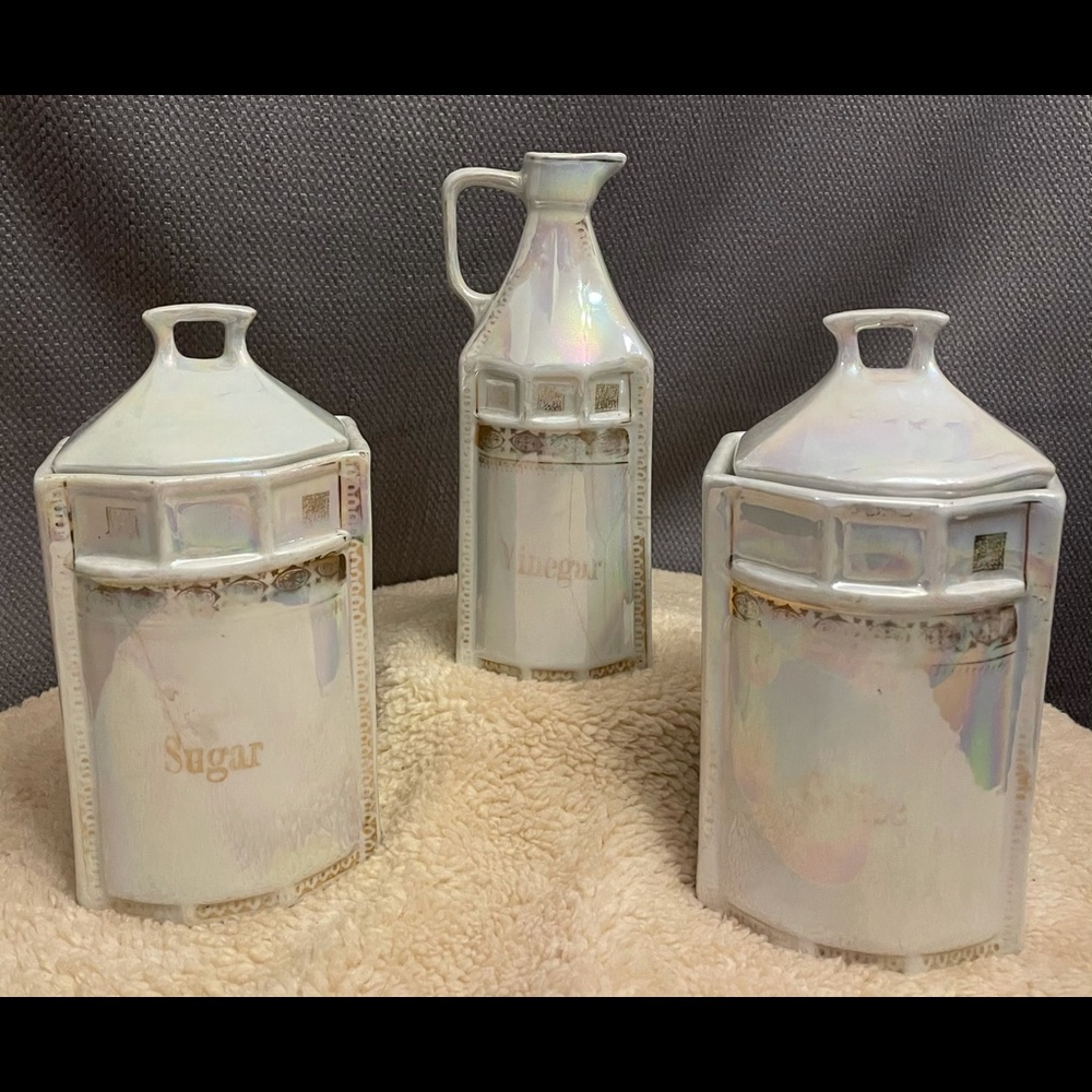Vtg WHITE BLOCK Iridescent Lustreware Germany